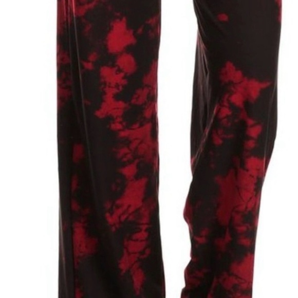 Women's Black and Red Tie-Dye Wide Leg Pants - Picture 4 of 4